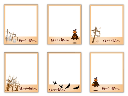 Collection of Six Blank Instant Photo Prints or Instant Camera with Halloween Evil, Sign for Halloween Celebration.のイラスト素材