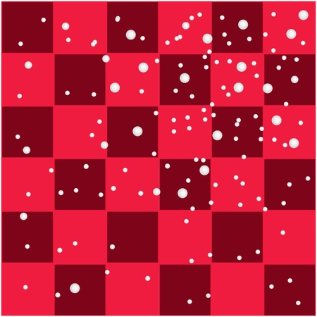 Illustration White Snow Falling on Seamless Patterns of Lovely Red and Maroon Chess Board.のイラスト素材