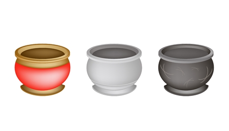 Chinese Cultural, Brass Joss Stick Pots or Chinese Incense Burner Isolated on White Background.のイラスト素材