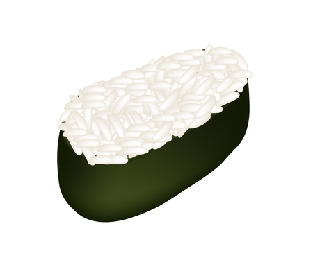 Japanese Cuisine, Illustration of Japanese Rice Maki Sushi Prepare for Topping with Seafood, Vegetables and Fruits Isolated on White Background.のイラスト素材