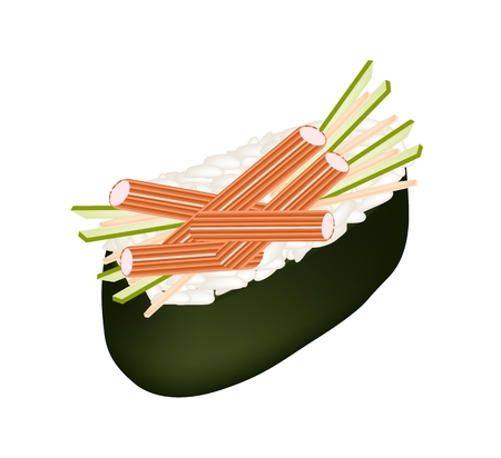 Japanese Cuisine, Illustration of Fresh Kani Nigiri or Crab Stick Sushi Isolated on White Background.のイラスト素材