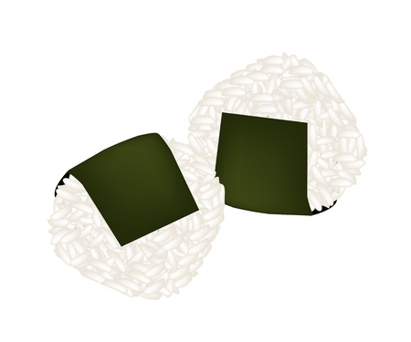 Japanese Cuisine, Illustration of Delicious Onigiri or Japanese Rice Ball Made From Rice Formed Into Triangular Wrapped in Nori.のイラスト素材