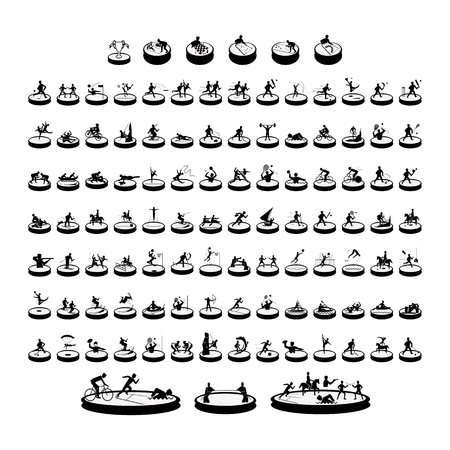 Illustration Collection of 107 Winter and Summer Sport Icons in Black and White Colors.のイラスト素材