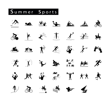 Illustration Collection of 41 Summer Sport Icons on White Background.のイラスト素材