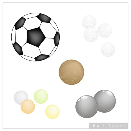 Sport Items, Illustration Collection of 5 Assorted Balls, Football, Golf, Bocce Ball, Pong Ping Ball and Polo Ball Isolated on White Background.のイラスト素材