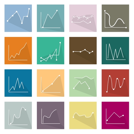 Flat Icons, Illustration Set of 16 Infographics LinearRegression Chart and Graph Icon Labels.のイラスト素材