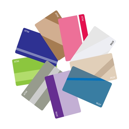 Bussiness and Financial Concepts, Stack of ATM Card and Credit Cards Isolated on A White Background.のイラスト素材