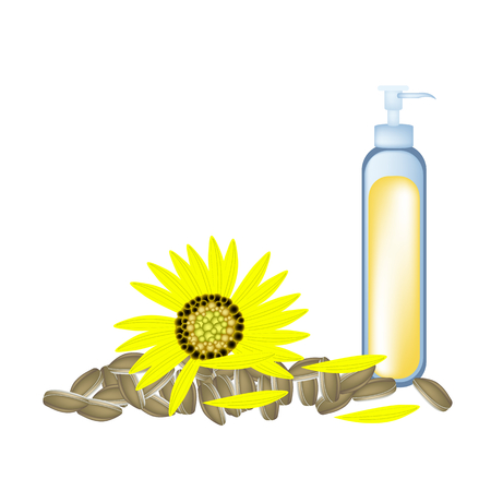 Beautiful Flower, Illustration of Sunflower with Oil and Seeds Isolated on A White Background.のイラスト素材