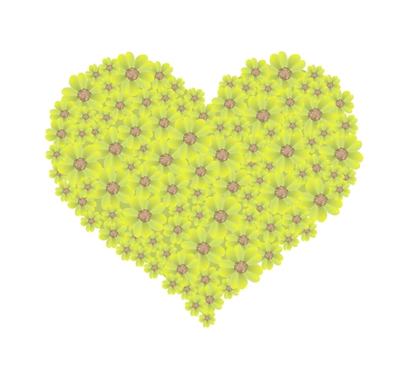 Love Concept, Illustration of Yellow Yarrow Flowers or Achillea Millefolium Flowers Forming in Heart Shape Isolated on White Background.の写真素材