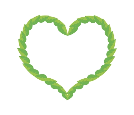 Love Concept, Illustration of Green Leaves Forming in A Heart Shape Isolated on White Background.のイラスト素材