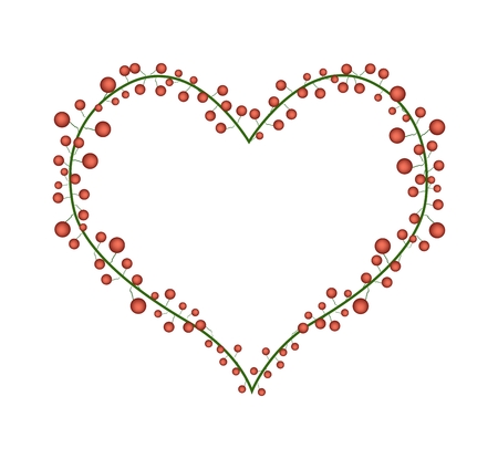 Love Concept, Illustration of Heart Shape Wreath Made of Red Berries Isolated on White Background.のイラスト素材
