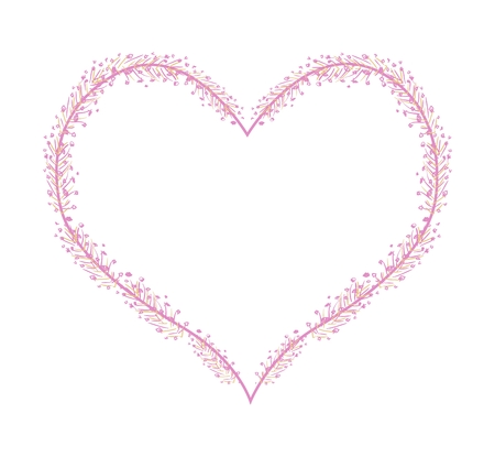 Love Concept, Illustration of Pink Abstract Flowers Forming in Heart Shape Isolated on White Background.のイラスト素材