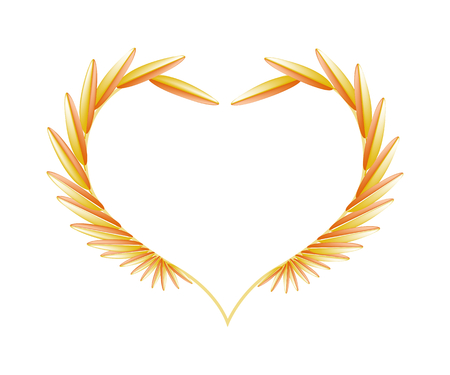 Love Concept, Illustration of Golde Leaves Forming in Heart Shape Isolated on White Background.のイラスト素材
