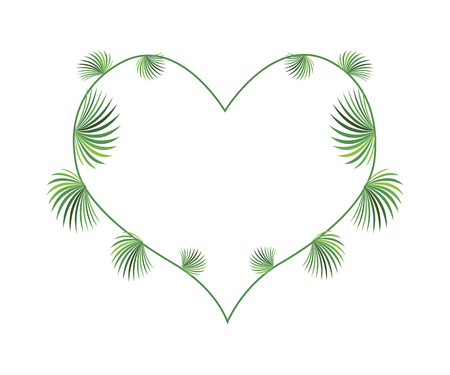 Love Concept, Illustration of Lady Palm Leaves or Rhapis Palm Leaves Forming in Heart Shape Isolated on White Background.のイラスト素材