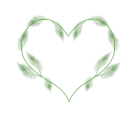 Love Concept, Illustration of A Heart Shape Frame Made of Fresh Leafy Palm Leaves Isolated on White Background.のイラスト素材