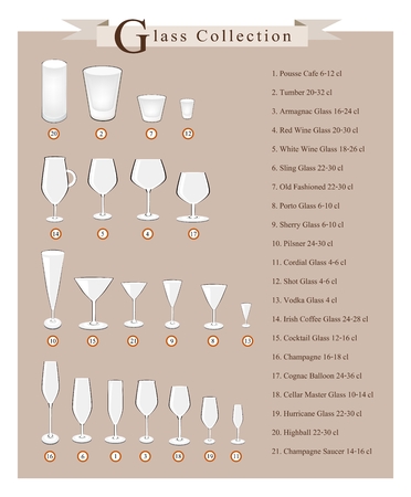 Kitchen Utensil, Set of Different Cocktail and Wine Glasses Preparing for Special Occasions.のイラスト素材