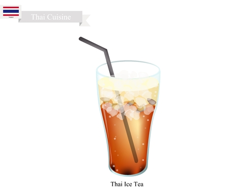 Thai Cuisine, Thai Ice Tea Served with Milk. One of The Most Popular Drink in Thailand.のイラスト素材