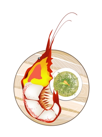 Thai Cuisine, Grilled Giant River Prawn with Spicy and Sour Sauce. One of The Most Popular Food in Thailand.のイラスト素材