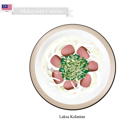 Malaysian Cuisine, Laksa Kelantan or Traditional Rice Noodle Served in Creamy Coconut Gravy and Mackerel Fish. One of The Most Popular Dish in Malaysia.のイラスト素材