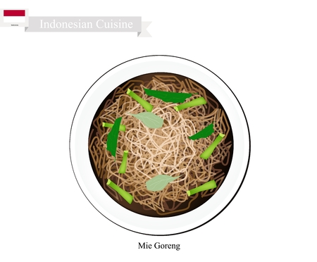 Indonesian Cuisine, Mie Goreng or Traditional Fried Noodles. One of The Most Famous Dish in Indonesia.のイラスト素材