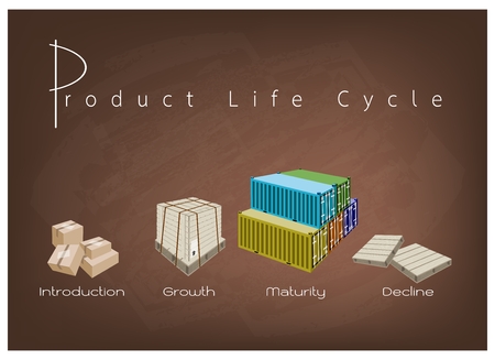 Business and Marketing Concepts, 4 Stage of Product Life Cycle Chart on Brown Chalkboard.のイラスト素材