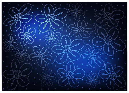 Thai Pattern, Illustration of Beautiful Blue Vintage Texture Wallpaper Background with Flower Pattern for Add Content or Picture.のイラスト素材