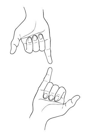 Hand Drawn Sketch of Body  Language of Two Shaka Hand or Surfer Sign Isolated on White Background.のイラスト素材