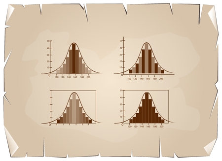 Business and Marketing Concepts, Illustration Set of Standard Deviation, Gaussian Bell or Normal Distribution Curve Charts on Old Antique Vintage Grunge Paper Texture Background.のイラスト素材