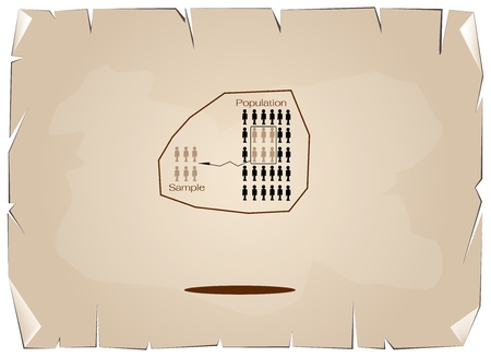 Business and Marketing or Social Research Process, The Sampling Methods of Selecting Sample of Elements From Target Population to Conduct A Survey on Old Antique Vintage Grunge Paper Background.のイラスト素材