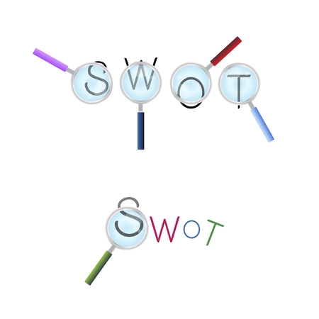 Magnifying Glass Searching SWOT Analysis Matrix A Structured Planning Method for Evaluate Strengths, Weaknesses, Opportunities and Threats. A Foundation Strategy Management Plan.のイラスト素材