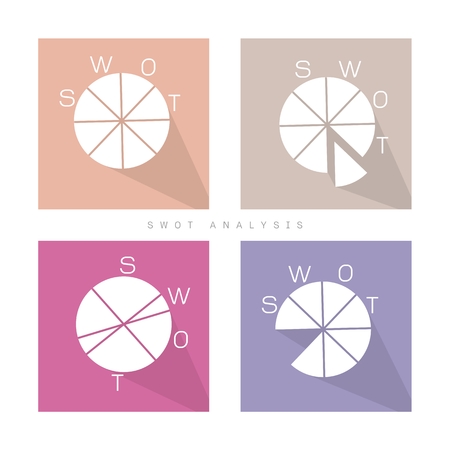 SWOT Analysis Matrix Pie Chart of A Structured Planning Method for Evaluate Strengths, Weaknesses, Opportunities and Threats Involved in Business Project. A Foundation Strategy Management Plan.