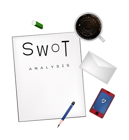 Business Plan, SWOT Analysis Matrix A Structured Planning Method for Evaluate Strengths, Weaknesses, Opportunities and Threats. A Foundation Strategy Management Plan.のイラスト素材