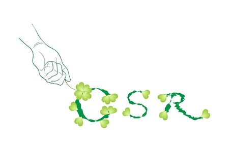 Business Concepts, Hand Holding Beautiful Green Leaves with CSR Abbreviation or Corporate Social Responsibility.のイラスト素材