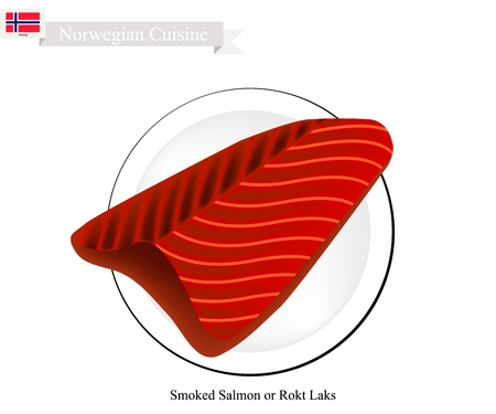 Norwegian Cuisine, Rokt Laks or Traditional Smoked Salmon. One of The Most Famous Food in Norway.のイラスト素材