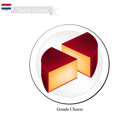 Dutch Cuisine, Gouda Cheese or Traditional Cheese Made of Milk with Fat, Protein, Riboflavin or B2, Vitamin B12 and Vitamin A, Essential Nutrient for Life.のイラスト素材