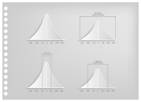 Business and Marketing Concepts, Illustration Paper Art Craft Set of 4 Gaussian Bells or Normal Distribution Curve Diagrams Used in The Natural Sciences, Social Sciences and Business.のイラスト素材