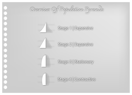Population and Demography, Illustration Paper Art Craft Set of 4 Stagesof Population Pyramids Charts...