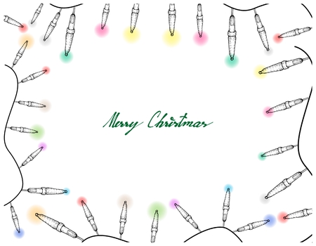 Illustration Frame of Hand Drawn Sketch of Lovely Christmas Lights Hanging on The Air, One of The Most Often Seen Symbols of Christmas. 
のイラスト素材