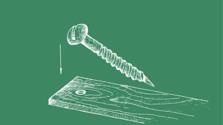 Manufacturing and Industry, Illustration Hand Drawn Sketch Dimension of Cross Recessed Countersunk Head Wood Screw with Flat Top. Used to Connecting Wood to Object.のイラスト素材