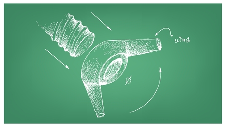 Manufacturing and Industry, Illustration Hand Drawn Sketch of Wingnut or Wing Nut and Screw. A Type of Fastener with Threaded Hole Used in Conjunction with A Mating Bolt to Fasten Parts Together.のイラスト素材