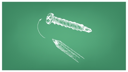 Manufacturing and Industry, Illustration Hand Drawn Sketch of Shelf Drilling Sheet Metal Screw. A Type of Fastener Use with Sheet Metal.のイラスト素材
