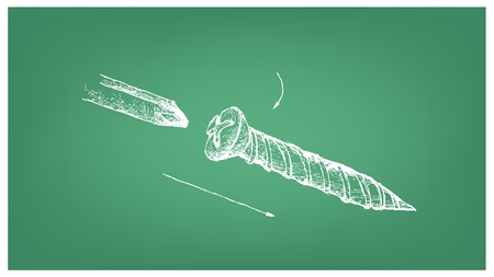 Manufacturing and Industry, Illustration Hand Drawn Sketch of Sheet Metal Screw. A Type of Fastener Use with Sheet Metal and Wood.のイラスト素材