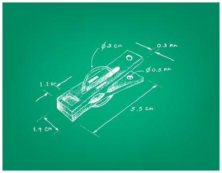 Illustration Hand Drawn Sketch Dimension of Clothespin or Clothes Peg. A Fastener Used to Hang Up Clothes for Drying on A Line.のイラスト素材