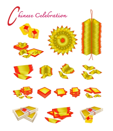 Traditional Chinese, Chinese Gold and Joss Paper or Ghost Money for Chinese New Year Celebration and Special Occasions.のイラスト素材