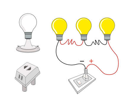 Illustration of The Lighting Circuit or Working Principle of Light Bulbs.のイラスト素材