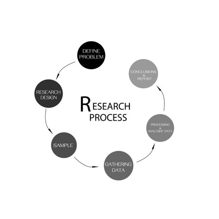 Business and Marketing or Social Research Process, 11 Step of Qualitative and Quantitative  Research Methods Isolated on White Background.のイラスト素材