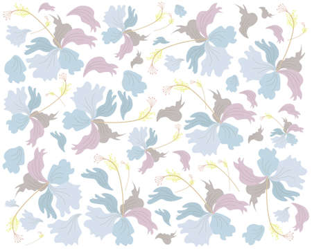 Beautiful Flower, Illustration Background of Fresh Colorful Hibiscus Flowers, Rose Mallow or Bunga Raya.のイラスト素材