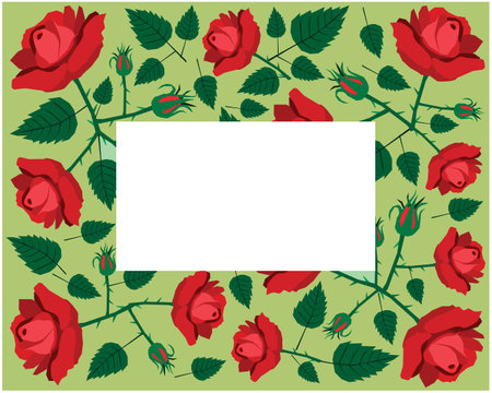 Beautiful Flower, Illustration Frame of Bright and Beautiful Red Roses.のイラスト素材
