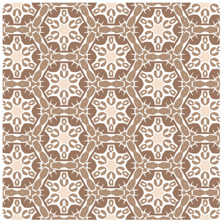 Vector Illustration of Brown Abstract Mandala or Ikat Texture Seamless Pattern for Wallpaper...