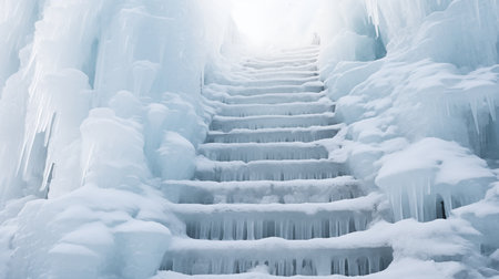 Pedestrian walkways transformed into impassable paths by layers of thick snow, presenting a wintry obstacle that requires diligent clearing for safe passage.AI Generatedの素材
